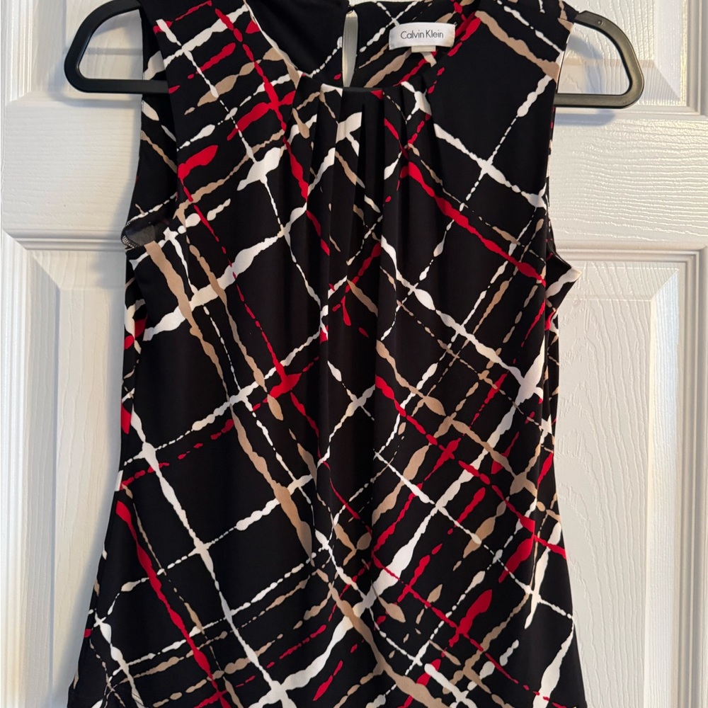 Calvin Klein Black Plaid Sleeveless Blouse